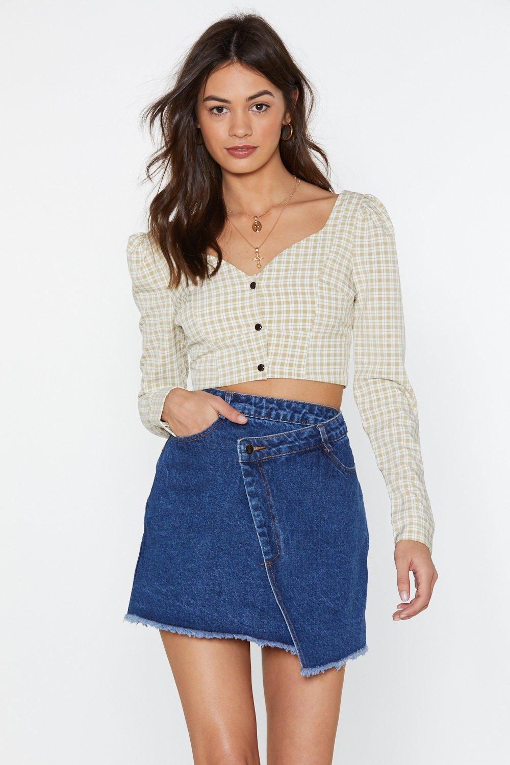 Jupe portefeuille en denim asymetrique Nasty Gal